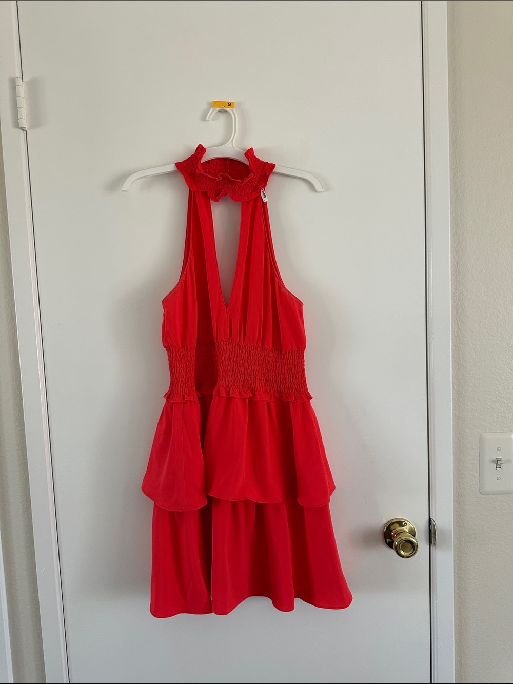 Amanda Uprichard Red Tiered Halter Mini Dress